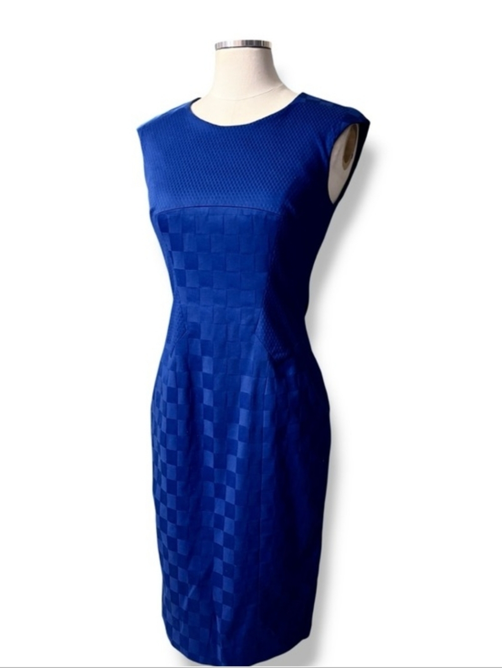 KAREN MILLEN Blue Cotton Jacquard Shift Dress Size 6